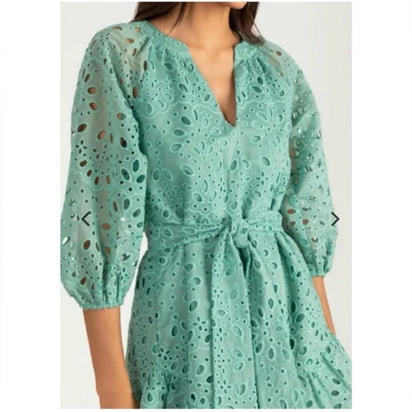 Shoshanna Adelia Mint Green Eyelet Lace Mini Dress - www.disolcolor.com